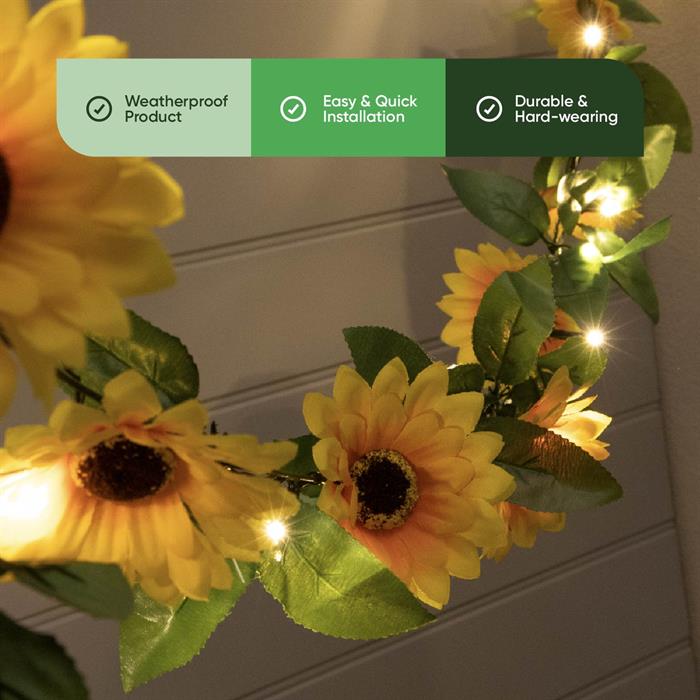 Gardenwize Solar Sunflower Garland String Lights 2m - Twin Pack (4m in Total) - 019269