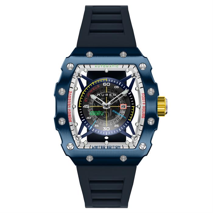 Nubeo Gents Ltd Ed Huygens Automatic Watch with Silicone Strap and Complimentary Gift - 033828