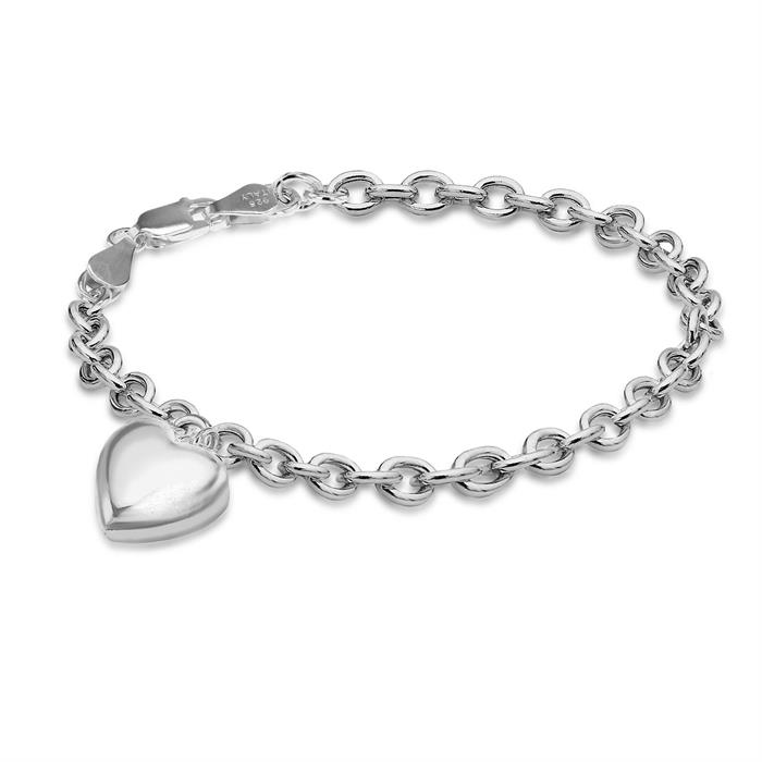 Faith & Brown Italian Crafted Puffed Heart Belcher Bracelet in Sterling Silver 7.5" - Bracelet