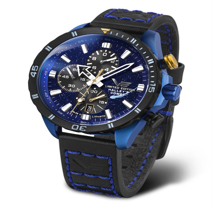 Vostok Europe H Comet   PVD Gents Quartz Chrono Watch with Leather Strap - 044046
