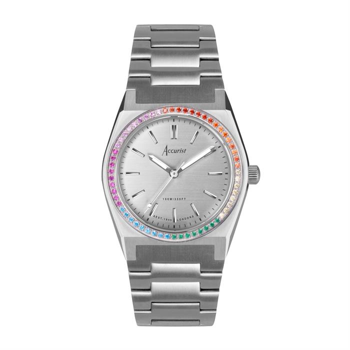 Accurist Ladies Rainbow Stone Watch with Stainless Steel Bracelet - 078018