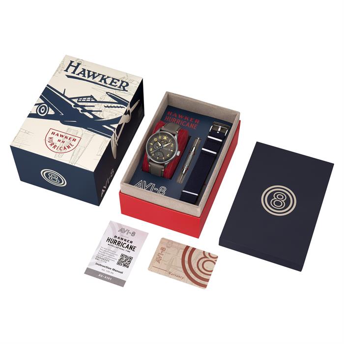 AVI-8 Gents Hawker Hurricane Mckellar Dual Time Watch with Additional Strap - 088517