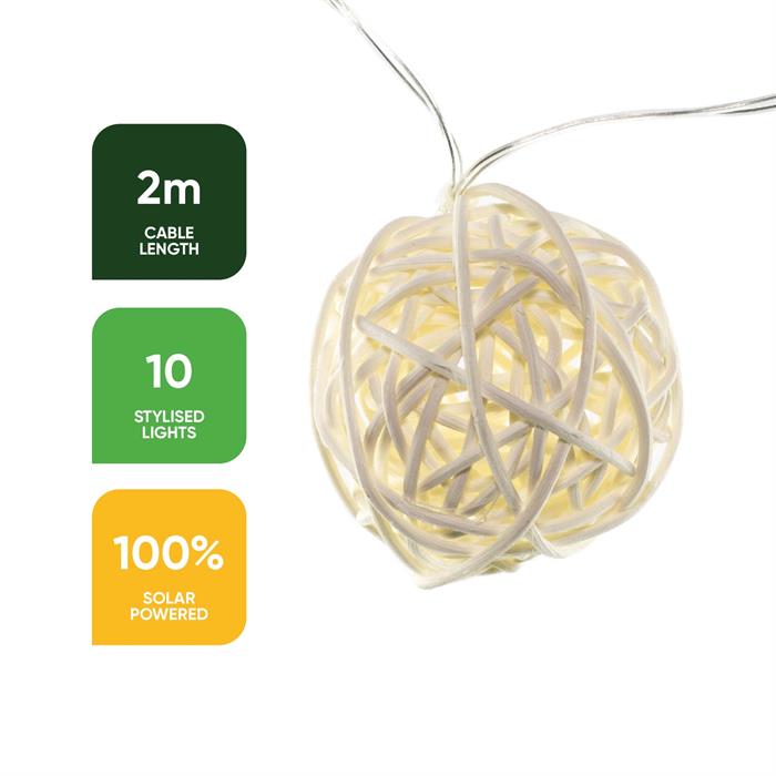 Gardenwize Solar Wicker Ball String Lights 2m - Twin Pack (4m in Total) - 092956