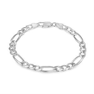 Faith & Brown Italian Crafted Sterling Silver Diamond Cut Figaro Bracelet 8" - 152628