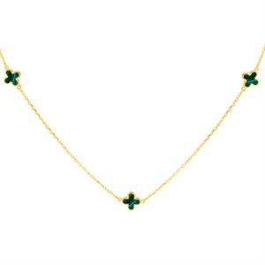 Faith & Brown 9k Gold Malachite Clover Necklace 16-17" - 153182