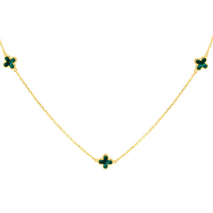 Faith & Brown 9k Gold Malachite Clover Necklace 16-17" - 153182