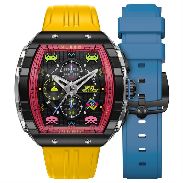 Nubeo Gents Magellan Chronograph Space Invaders Watch with Silicone Strap - Yellow