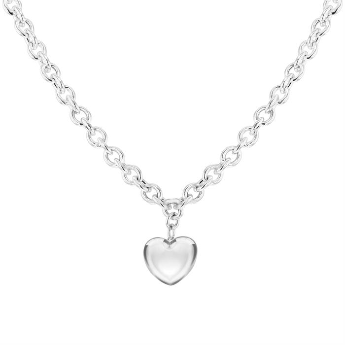 Faith & Brown Italian Crafted Puffed Heart Belcher Necklace in Sterling Silver 18" - 171045