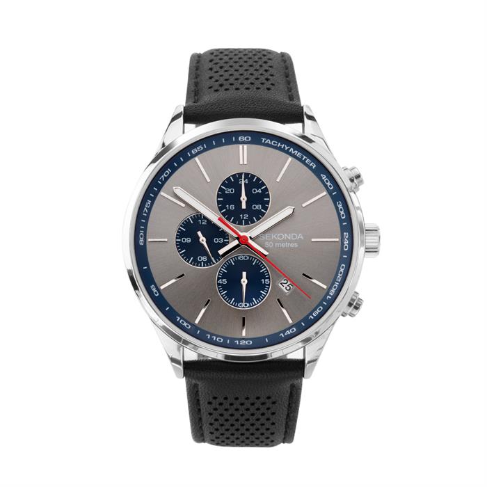 Sekonda Gents Grey Sports Watch with Leather Strap - 194325