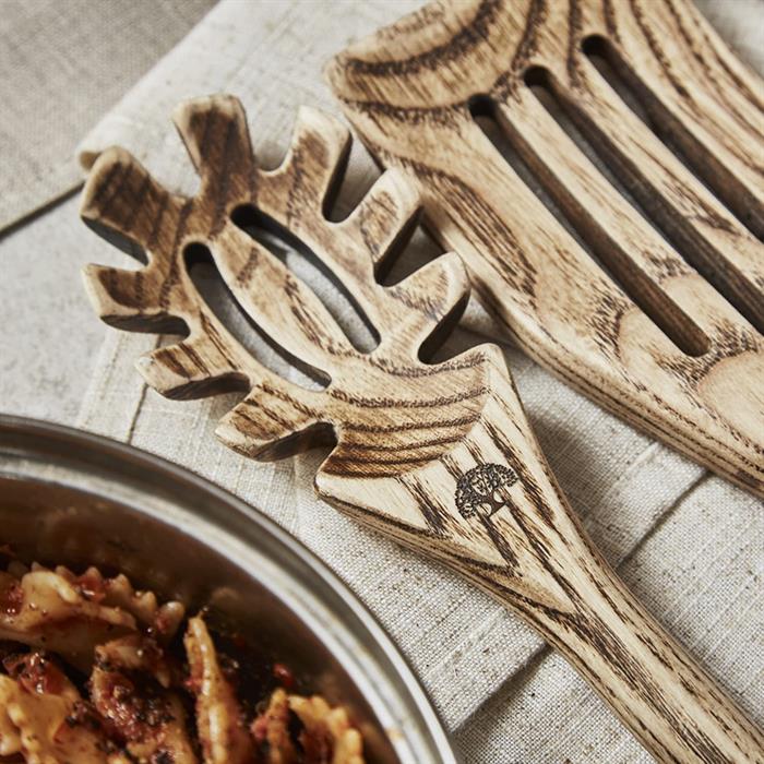 Barbary & Oak Hoxton Utensil 5 Piece Set.  Rustic Ash wood with Stainless Steel Accents - Rustic Ash Wood