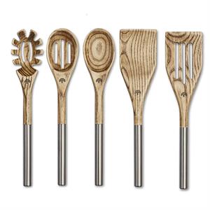 Barbary & Oak Hoxton Utensil 5 Piece Set.  Rustic Ash wood with Stainless Steel Accents - 217422