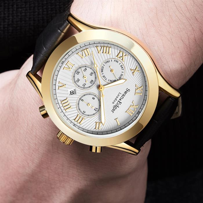 Swan & Edgar Ltd Ed Day, Date Automatic Watch with Leather Strap - 235248