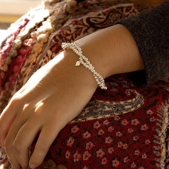 Faith & Brown Italian Crafted Stretchy Double Strand Twisted Ball Bracelet in Sterling Silver - 242225