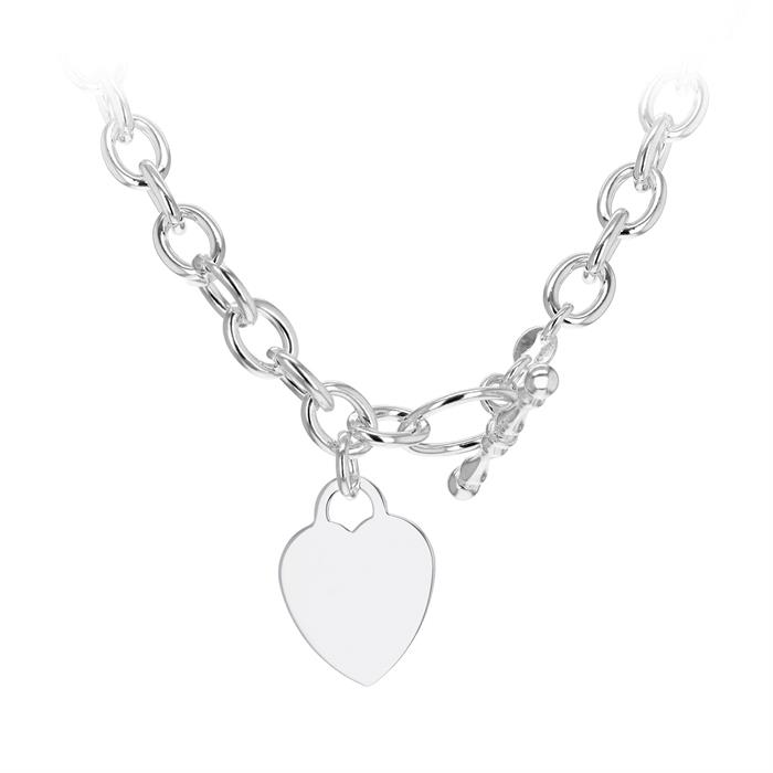 Faith & Brown Italian Crafted Luxury T-bar Belcher Necklace with Heart Charm - Sterling Silver 18" - Necklace