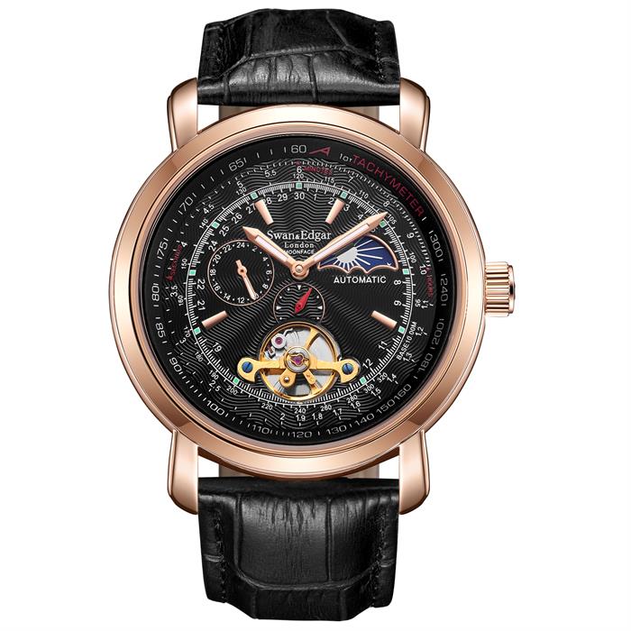 Swan & Edgar Ltd Ed Moonface Automatic Watch with Leather Strap - 253145