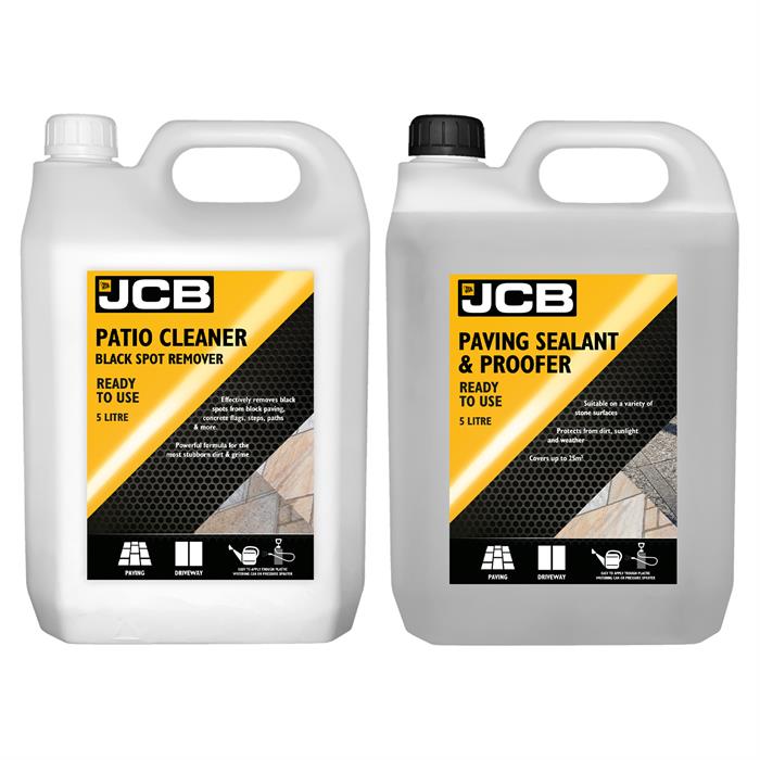 JCB Patio Cleaner Black Spot Remover 5L & Paving Sealant & Proofer 5L with 2 x Long Hose Trigger - Bundle