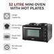 Tower Mini Oven with Dual Hot Plates 32L with 90 Minute Timer - All in One Cooking - 32L Mini Oven