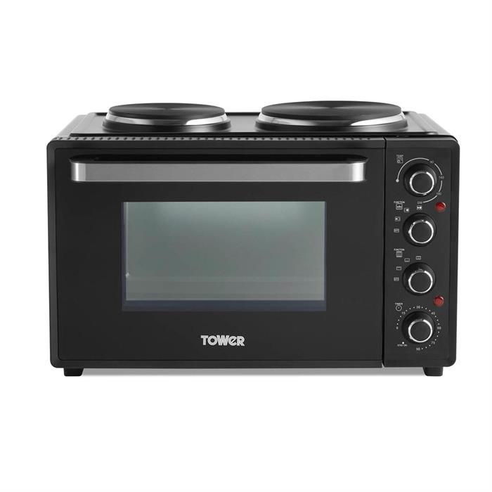 Tower Mini Oven with Dual Hot Plates 32L with 90 Minute Timer - All in One Cooking - 275759