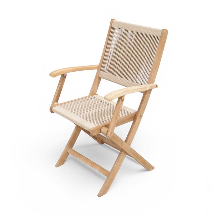 FSC1 LONDON 70cm Square Folding Bistro Set with 2 London Rope Folding Armchairs  - 298965