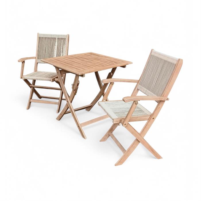FSC1 LONDON 70cm Square Folding Bistro Set with 2 London Rope Folding Armchairs  - 298965