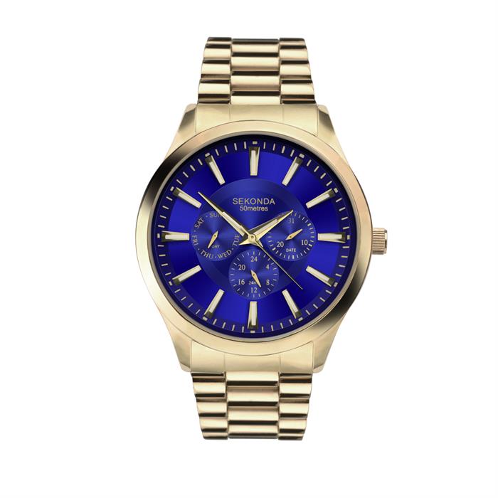 Sekonda Gents  Gold Blue Dial Multi-Function  Watch with Stainless Steel Strapl  - 318453