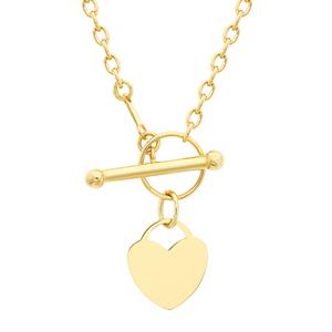 Faith & Brown Italian Crafted T-Bar Heart Charm Belcher Necklace 18" - Available in 9K Gold or 9K White Gold - 319804