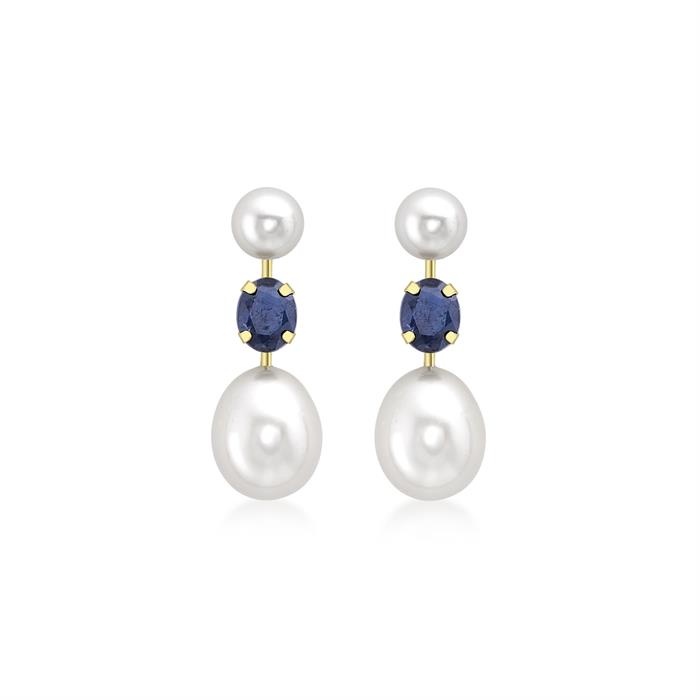 9K Pearl and Sapphire Earrings - Pearl & Sapphire Earrings