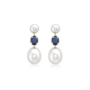 9K Pearl and Sapphire Earrings - 320757