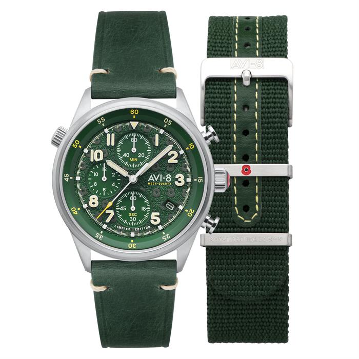 AVI-8 Ltd Ed Royal British Legion Tri-Service Chronograph Watch with Additional Strap - 344100