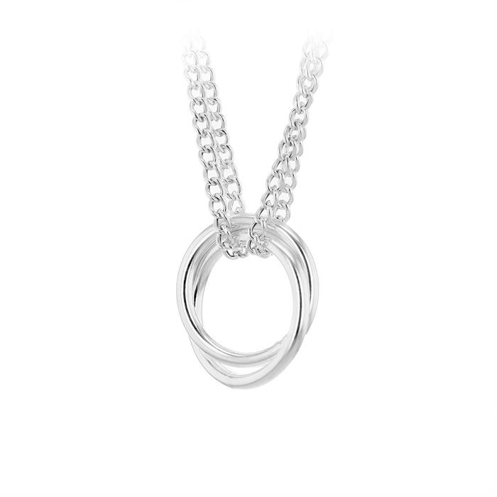 Faith & Brown Italian Crafted 2 Rings Curb Chain Necklace in Sterling Silver (16” + 2”) - 353284