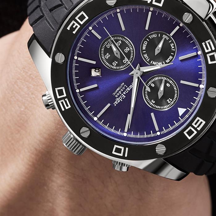 Swan & Edgar Ltd Ed Marine Timer Automatic Watch with Silicone Strap - Blue/Black