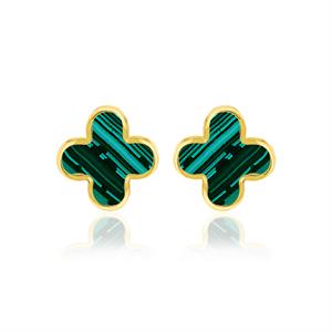 Faith & Brown 9k Gold Malachite Clover Stud Earrings - 391321