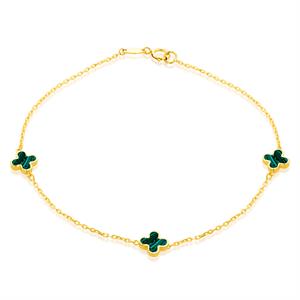 Faith & Brown 9k Gold Malachite Clover Bracelet 7.5" - 415186