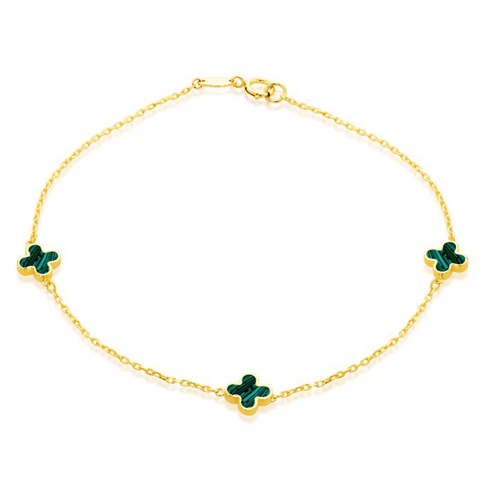 Faith & Brown 9k Gold Malachite Clover Bracelet 7.5" - 415186
