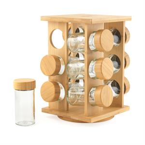 Salter Rotating Spice Rack - 12 Refillable Glass Jars with Bamboo Screw Lids and Labels - 428551