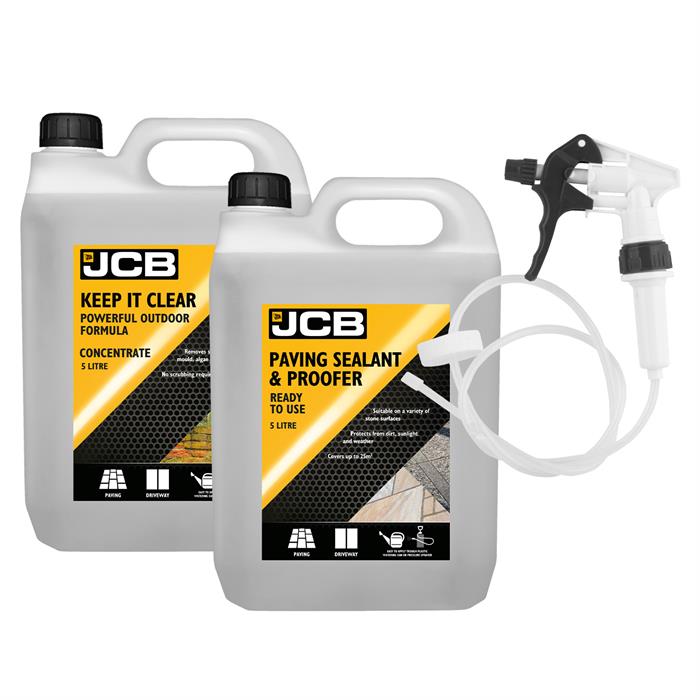 JCB Keep It Clear 5L & Paving Sealant 5L with Long Hose Trigger - JCB Bundle