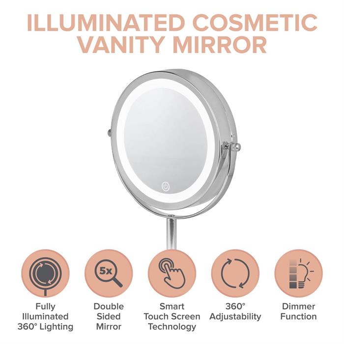 Carmen Illuminated Cosmetic Vanity Mirror with Touch Sensor, 360° Adjustability and Dimmer Function - Chrome - 446830