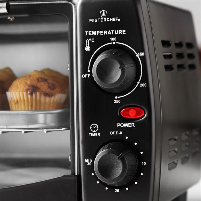 MisterChef 10L Electric Portable Table Top Mini Oven, Temperatures up to 250°C, 30 minute Timer Auto Shut Off, 800W - Black - 459056