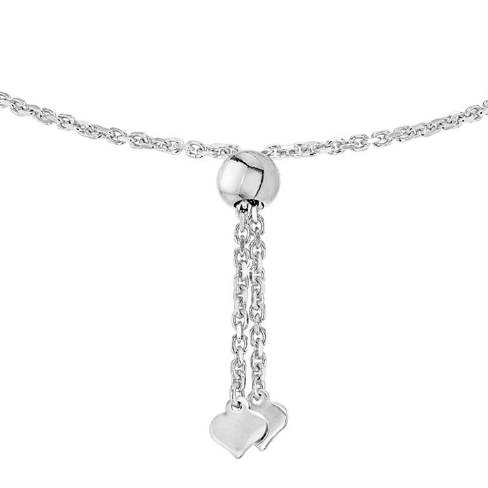 Faith & Brown Italian Crafted Beaded Heart Charm Slider Bracelet in Sterling Silver up to 9" - Bracelet