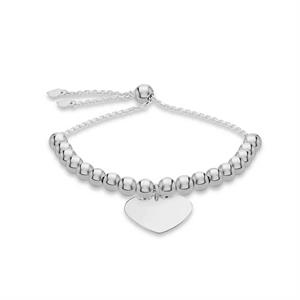 Faith & Brown Italian Crafted Beaded Heart Charm Slider Bracelet in Sterling Silver up to 9" - 464097