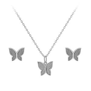 Faith & Brown Sterling Silver Stardust Butterfly Necklace and Earring Set 16.5 - 17.5" - 519903