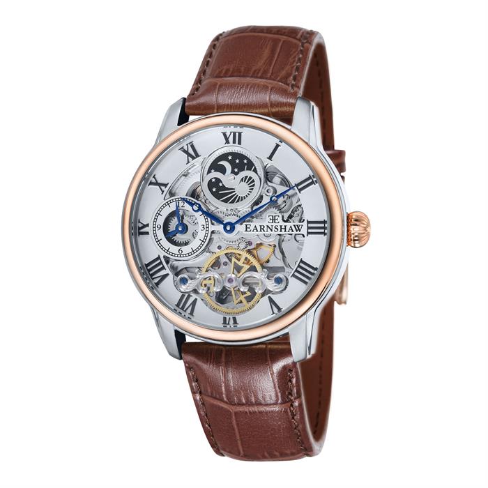 Thomas Earnshaw Gents Longitude Automatic Skeleton Watch with Leather Strap - Fine Brown