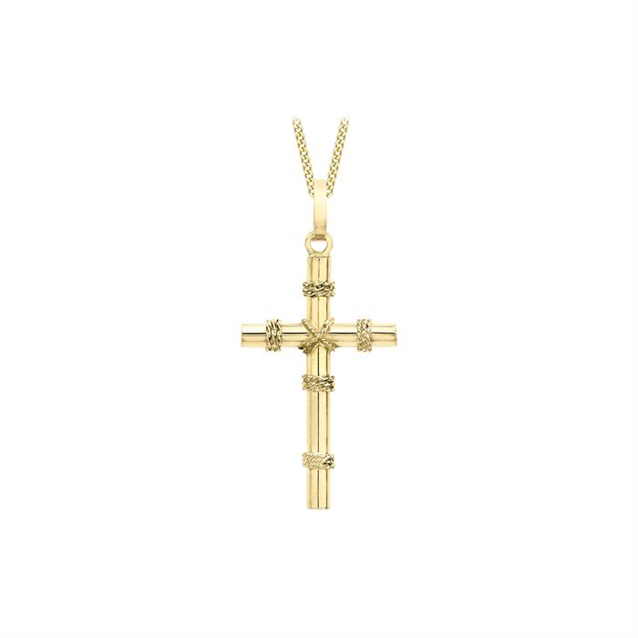 Hatton Garden 9K Yellow Gold Roped Cross Pendant with 9K Gold 18" Curb Chain - 548804