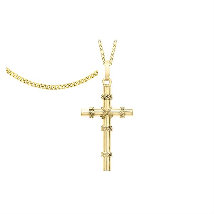 9K Yellow Gold Roped Cross Pendant - 548804
