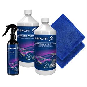M-Sport Waterless Wash & Wax 5 Piece Kit - 2 x 1L Wash & Wax, 250ml Rainguard and 2 Cloths - 549487