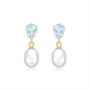 9K Yellow Gold Freshwater Cultured Pearl and Blue Topaz Earrings - 562766