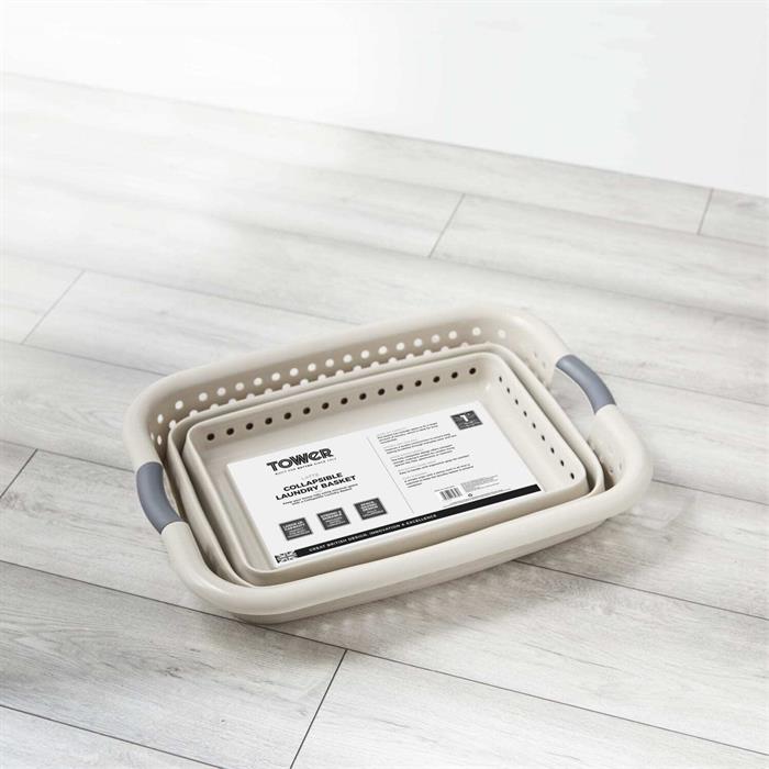 Tower Collapsible Laundry Basket with Pop-Up Design - 42L, 7.5 x 61 x 45cm - Latte - 563586