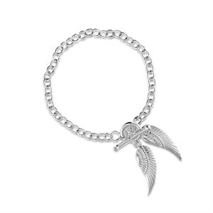 Faith & Brown Sterling Silver Angel Wings T-Bar Bracelet 7.5" - 584081