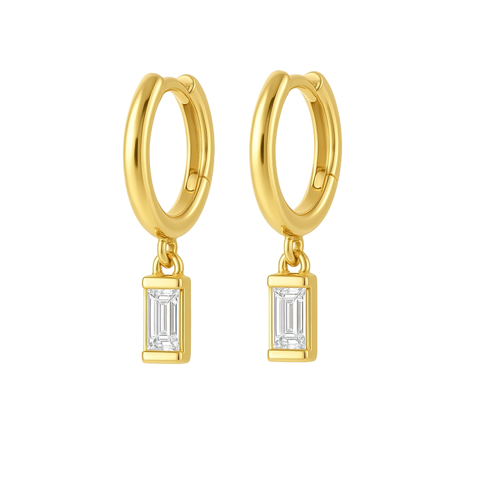 0.22ct SI Created Diamond 'Noya' Baguette Cut Huggie Earrings (Gold Vermeil or Platinum Plated) - 591108