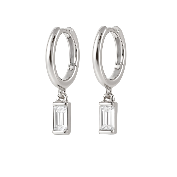 0.22ct SI Created Diamond 'Noya' Baguette Cut Huggie Earrings (Gold Vermeil or Platinum Plated) - 591108